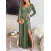 image:imageANRABESS Women Summer Deep V Neck Short Sleeve Dresses Slit Elegant Wedding Guest Formal Cocktail Evening Maxi Long DressZlong Sleeve Army Green