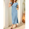 image:imageANRABESS Women Summer Maxi Dress 2026 Casual Loose Cap Sleeve Crewneck Split Beach Vacation Long Sundress with PocketsGrey Blue