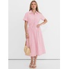 image:imageANRABESS Women Summer Short Sleeve Midi Dress Striped amp Gingham Casual ALine Button Collar Shirt Dress Beach amp VacationPink White Plaid