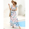 image:imageANRABESS Women V Neck Ruffle Sleeve Floral Pleated Maxi Dresses Summer Boho Belt Empire Waist Wedding Guest Party Flowy DressFloral Blue Pink
