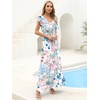 image:imageANRABESS Women V Neck Ruffle Sleeve Floral Pleated Maxi Dresses Summer Boho Belt Empire Waist Wedding Guest Party Flowy DressFloral Blue Pink