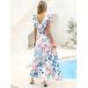 image:imageANRABESS Women V Neck Ruffle Sleeve Floral Pleated Maxi Dresses Summer Boho Belt Empire Waist Wedding Guest Party Flowy DressFloral Blue Pink