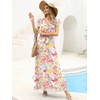 image:imageANRABESS Women V Neck Ruffle Sleeve Floral Pleated Maxi Dresses Summer Boho Belt Empire Waist Wedding Guest Party Flowy DressFloral Pink Yellow