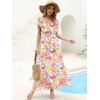 image:imageANRABESS Women V Neck Ruffle Sleeve Floral Pleated Maxi Dresses Summer Boho Belt Empire Waist Wedding Guest Party Flowy DressFloral Pink Yellow
