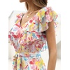 image:imageANRABESS Women V Neck Ruffle Sleeve Floral Pleated Maxi Dresses Summer Boho Belt Empire Waist Wedding Guest Party Flowy DressFloral Pink Yellow