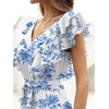 image:imageANRABESS Women V Neck Ruffle Sleeve Floral Pleated Maxi Dresses Summer Boho Belt Empire Waist Wedding Guest Party Flowy DressWhitebased Blue Flower