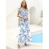 image:imageANRABESS Women V Neck Ruffle Sleeve Floral Pleated Maxi Dresses Summer Boho Belt Empire Waist Wedding Guest Party Flowy DressWhitebased Blue Flower