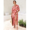 image:imageANRABESS Womens 12 Sleeve Beach Wedding Guest Maxi Dresses 2026 Summer Wrap V Neck Boho Floral Flowy Slit Long DressesFloral Red Pink