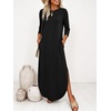 image:imageANRABESS Womens 34 Sleeve Maxi Dress amp Pockets  Soft Wrinkle Resistance FabricCasual LooseCrewneck SplitTravel Vacation Work AllDay WearFall Spring Transition OutfitsBlack