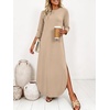 image:imageANRABESS Womens 34 Sleeve Maxi Dress amp Pockets  Soft Wrinkle Resistance FabricCasual LooseCrewneck SplitTravel Vacation Work AllDay WearFall Spring Transition OutfitsAlmond