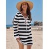 image:imageANRABESS Womens Crochet Swimsuit Cover Up V Neck Mesh Knit Beach Dress Long Sleeve Summer Vacation BeachwearBlack White Stripe