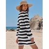 image:imageANRABESS Womens Crochet Swimsuit Cover Up V Neck Mesh Knit Beach Dress Long Sleeve Summer Vacation BeachwearBlack White Stripe