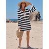 image:imageANRABESS Womens Crochet Swimsuit Cover Up V Neck Mesh Knit Beach Dress Long Sleeve Summer Vacation BeachwearBlack White Stripe