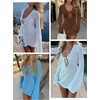 image:imageANRABESS Womens Crochet Swimsuit Cover Up V Neck Mesh Knit Beach Dress Long Sleeve Summer Vacation BeachwearBrown