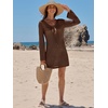 image:imageANRABESS Womens Crochet Swimsuit Cover Up V Neck Mesh Knit Beach Dress Long Sleeve Summer Vacation BeachwearBrown