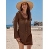 image:imageANRABESS Womens Crochet Swimsuit Cover Up V Neck Mesh Knit Beach Dress Long Sleeve Summer Vacation BeachwearBrown