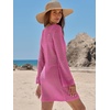 image:imageANRABESS Womens Crochet Swimsuit Cover Up V Neck Mesh Knit Beach Dress Long Sleeve Summer Vacation BeachwearHot Pink