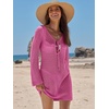 image:imageANRABESS Womens Crochet Swimsuit Cover Up V Neck Mesh Knit Beach Dress Long Sleeve Summer Vacation BeachwearHot Pink