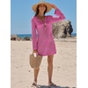 image:imageANRABESS Womens Crochet Swimsuit Cover Up V Neck Mesh Knit Beach Dress Long Sleeve Summer Vacation BeachwearHot Pink