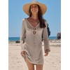 image:imageANRABESS Womens Crochet Swimsuit Cover Up V Neck Mesh Knit Beach Dress Long Sleeve Summer Vacation BeachwearKhaki