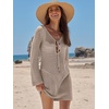 image:imageANRABESS Womens Crochet Swimsuit Cover Up V Neck Mesh Knit Beach Dress Long Sleeve Summer Vacation BeachwearKhaki
