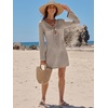 image:imageANRABESS Womens Crochet Swimsuit Cover Up V Neck Mesh Knit Beach Dress Long Sleeve Summer Vacation BeachwearKhaki