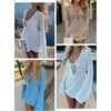 image:imageANRABESS Womens Crochet Swimsuit Cover Up V Neck Mesh Knit Beach Dress Long Sleeve Summer Vacation BeachwearKhaki