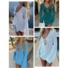 image:imageANRABESS Womens Crochet Swimsuit Cover Up V Neck Mesh Knit Beach Dress Long Sleeve Summer Vacation BeachwearLake