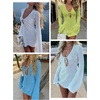 image:imageANRABESS Womens Crochet Swimsuit Cover Up V Neck Mesh Knit Beach Dress Long Sleeve Summer Vacation BeachwearNeon Green
