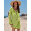 image:imageANRABESS Womens Crochet Swimsuit Cover Up V Neck Mesh Knit Beach Dress Long Sleeve Summer Vacation BeachwearNeon Green