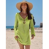 image:imageANRABESS Womens Crochet Swimsuit Cover Up V Neck Mesh Knit Beach Dress Long Sleeve Summer Vacation BeachwearNeon Green