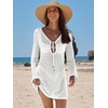image:imageANRABESS Womens Crochet Swimsuit Cover Up V Neck Mesh Knit Beach Dress Long Sleeve Summer Vacation BeachwearOffwhite