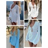 image:imageANRABESS Womens Crochet Swimsuit Cover Up V Neck Mesh Knit Beach Dress Long Sleeve Summer Vacation BeachwearOffwhite