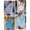 image:imageANRABESS Womens Crochet Swimsuit Cover Up V Neck Mesh Knit Beach Dress Long Sleeve Summer Vacation BeachwearWhite