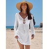 image:imageANRABESS Womens Crochet Swimsuit Cover Up V Neck Mesh Knit Beach Dress Long Sleeve Summer Vacation BeachwearWhite