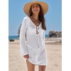 image:imageANRABESS Womens Crochet Swimsuit Cover Up V Neck Mesh Knit Beach Dress Long Sleeve Summer Vacation BeachwearWhite