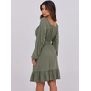 image:imageANRABESS Womens Dress Long Lantern Sleeve Square Neck Elastic Waist Ruffle Flowy Swing ALine Short Dresses 2026 Fall FashionArmy Green