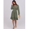 image:imageANRABESS Womens Dress Long Lantern Sleeve Square Neck Elastic Waist Ruffle Flowy Swing ALine Short Dresses 2026 Fall FashionArmy Green
