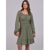 image:imageANRABESS Womens Dress Long Lantern Sleeve Square Neck Elastic Waist Ruffle Flowy Swing ALine Short Dresses 2026 Fall FashionArmy Green