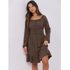 image:imageANRABESS Womens Dress Long Lantern Sleeve Square Neck Elastic Waist Ruffle Flowy Swing ALine Short Dresses 2026 Fall FashionBrown