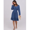 image:imageANRABESS Womens Dress Long Lantern Sleeve Square Neck Elastic Waist Ruffle Flowy Swing ALine Short Dresses 2026 Fall FashionDark Blue