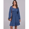 image:imageANRABESS Womens Dress Long Lantern Sleeve Square Neck Elastic Waist Ruffle Flowy Swing ALine Short Dresses 2026 Fall FashionDark Blue
