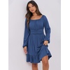 image:imageANRABESS Womens Dress Long Lantern Sleeve Square Neck Elastic Waist Ruffle Flowy Swing ALine Short Dresses 2026 Fall FashionDark Blue