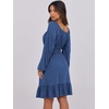 image:imageANRABESS Womens Dress Long Lantern Sleeve Square Neck Elastic Waist Ruffle Flowy Swing ALine Short Dresses 2026 Fall FashionDark Blue