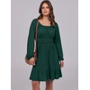 image:imageANRABESS Womens Dress Long Lantern Sleeve Square Neck Elastic Waist Ruffle Flowy Swing ALine Short Dresses 2026 Fall FashionDeep Green