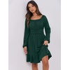image:imageANRABESS Womens Dress Long Lantern Sleeve Square Neck Elastic Waist Ruffle Flowy Swing ALine Short Dresses 2026 Fall FashionDeep Green