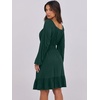image:imageANRABESS Womens Dress Long Lantern Sleeve Square Neck Elastic Waist Ruffle Flowy Swing ALine Short Dresses 2026 Fall FashionDeep Green