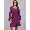image:imageANRABESS Womens Dress Long Lantern Sleeve Square Neck Elastic Waist Ruffle Flowy Swing ALine Short Dresses 2026 Fall FashionDeep Purple