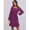image:imageANRABESS Womens Dress Long Lantern Sleeve Square Neck Elastic Waist Ruffle Flowy Swing ALine Short Dresses 2026 Fall FashionDeep Purple