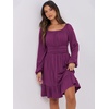 image:imageANRABESS Womens Dress Long Lantern Sleeve Square Neck Elastic Waist Ruffle Flowy Swing ALine Short Dresses 2026 Fall FashionDeep Purple